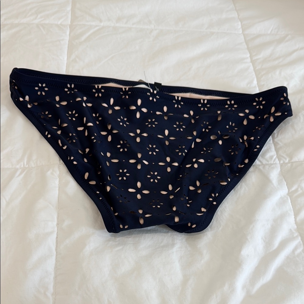 NWT J. Crew Navy Laser-Cut Bikini Bottoms with Nude Lining - Picture 4 of 6